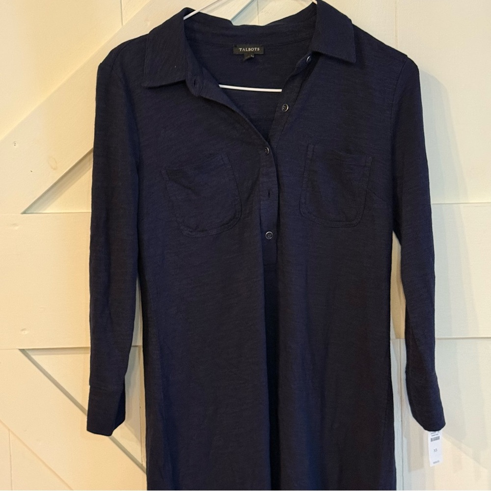 Talbots Women’s Collared Shirt Dress XS Navy Blue Long Sleeve NWT Business